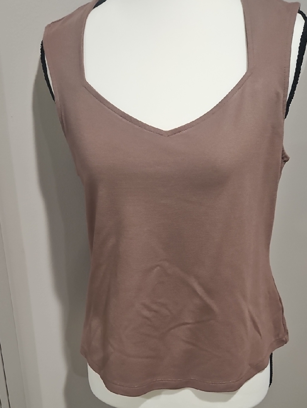 Tahari V-Neck Sleeveless Tank Top - Dark Beige